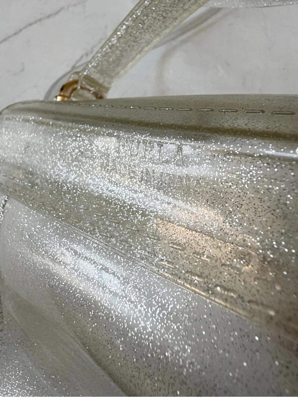 Furla Y2K Silver Glitter Rubber Mini Candy Crossbody Jelly Bag